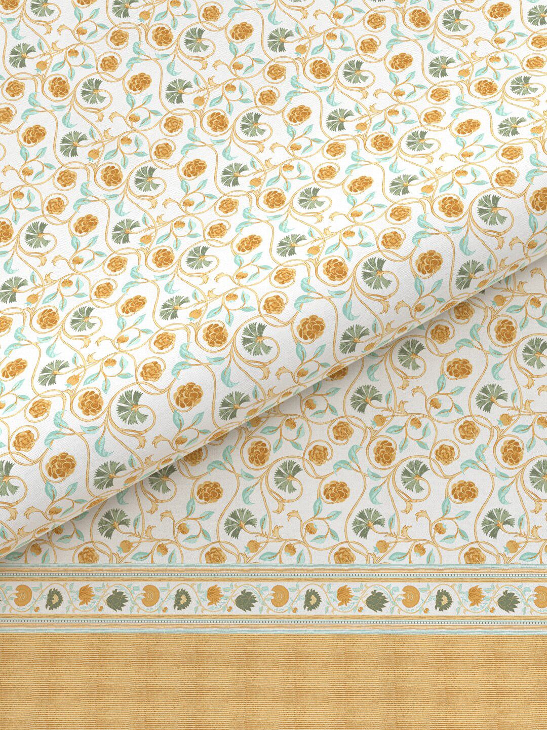 MYTRIDENT Block Print Mastard Sanskriti Flat 144TC King Cotton Bedsheet Set