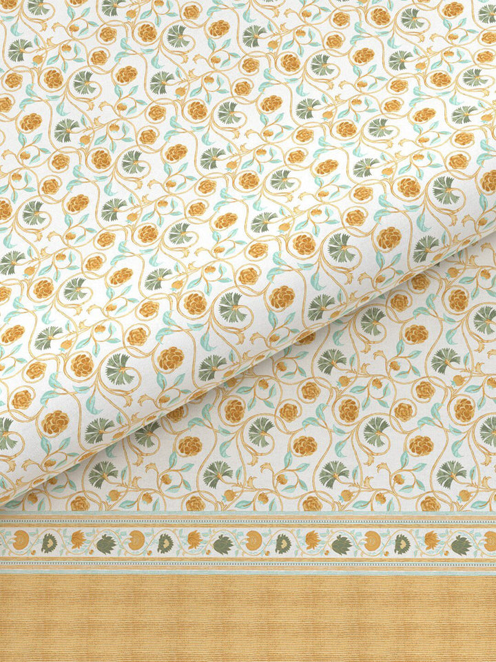 MYTRIDENT Block Print Mastard Sanskriti Flat 144TC King Cotton Bedsheet Set