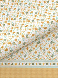 MYTRIDENT Block Print Mastard Sanskriti Flat 144TC King Cotton Bedsheet Set
