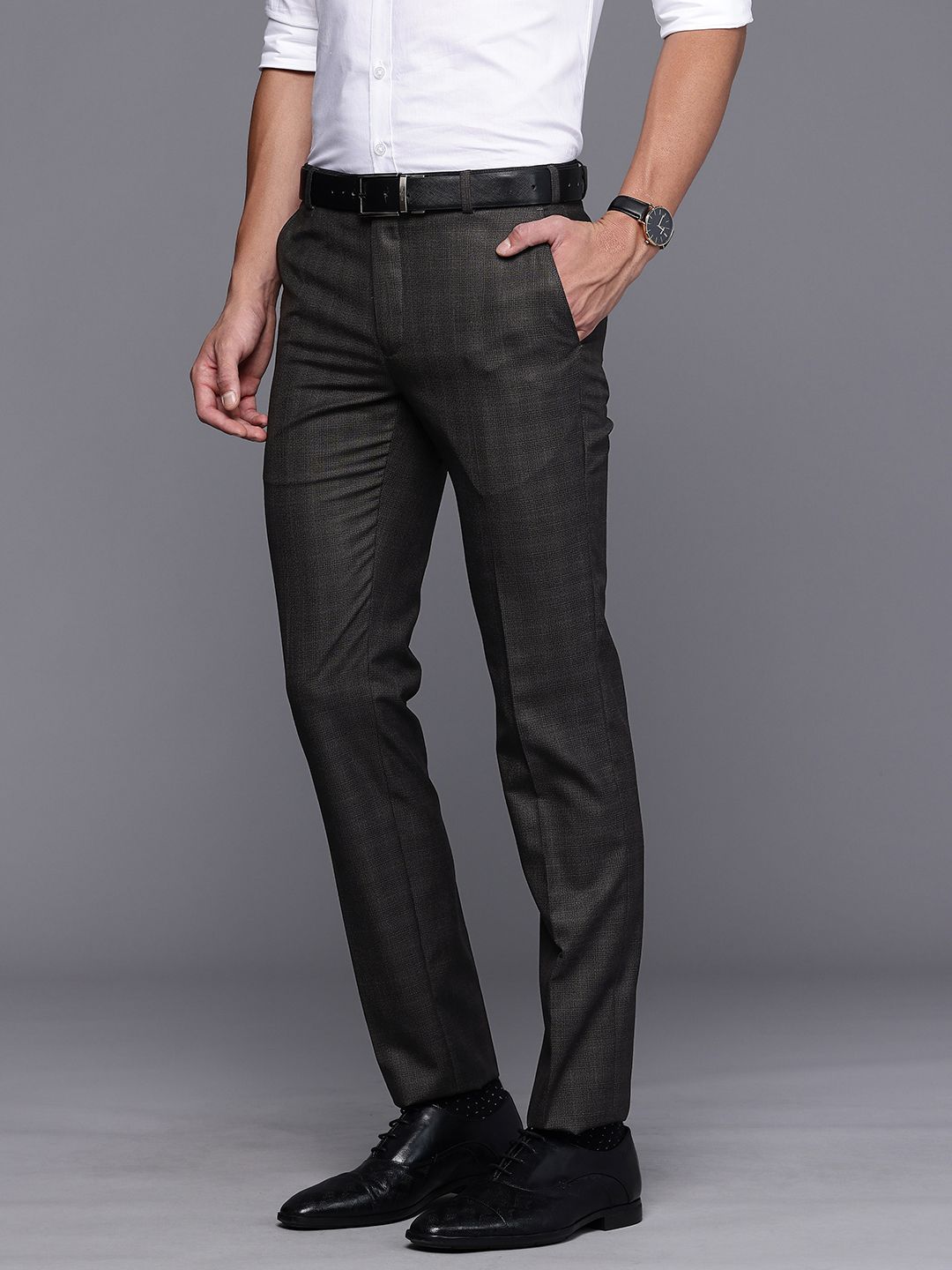 Raymond Men Checked Slim Fit Formal Trousers