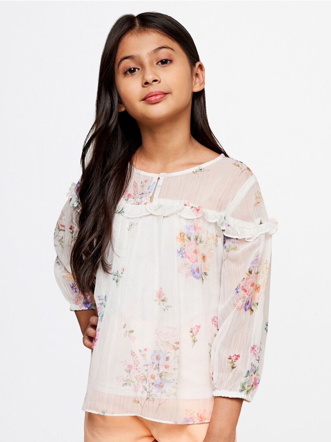 AND White Floral Print Top