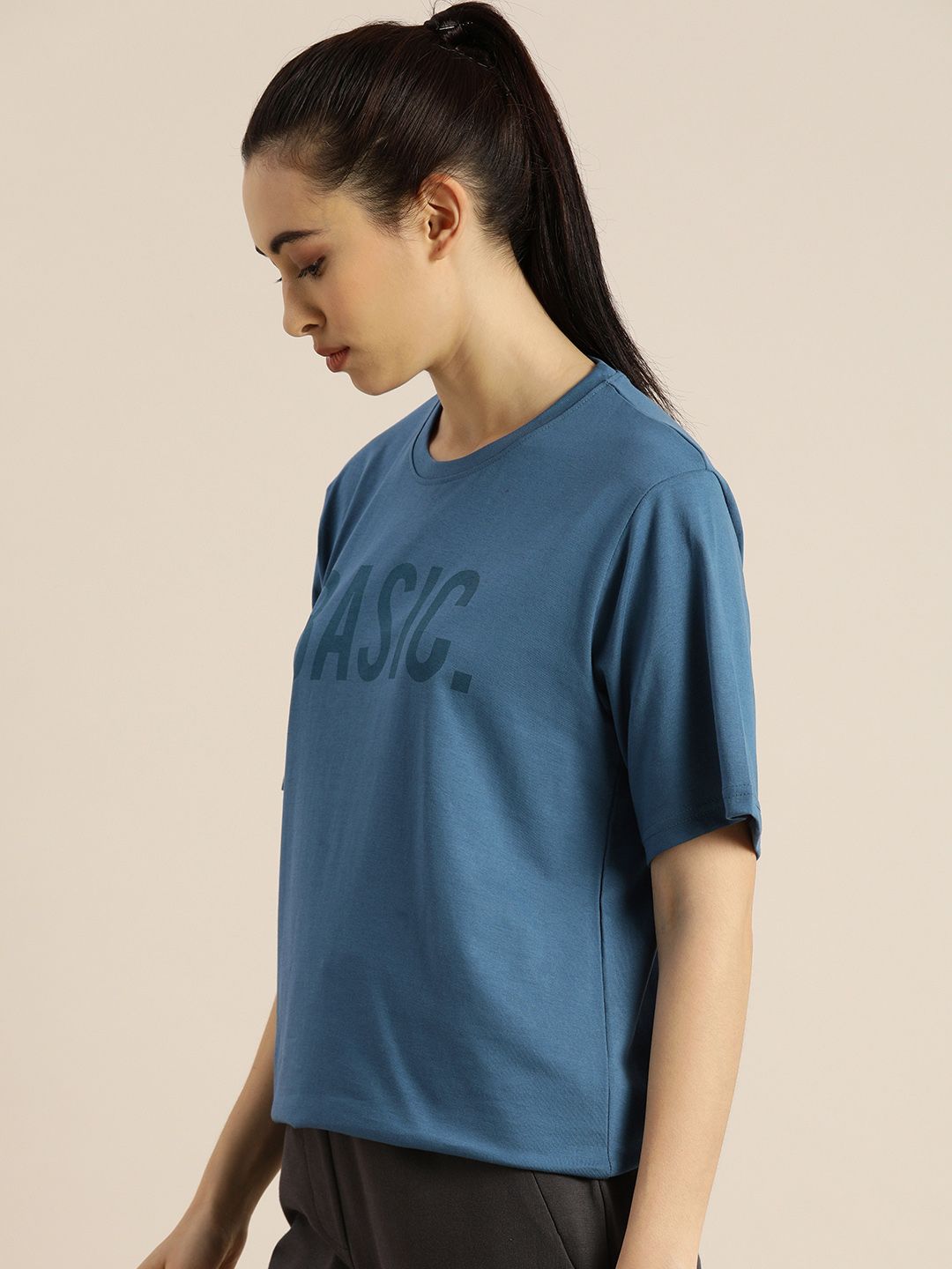 DILLINGER Women Blue Printed  Pure Cotton Round Neck Oversized T-shirt