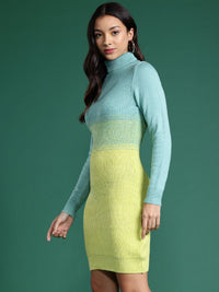DressBerry Full Sleeves High Neck Colourblocked Mini Sweater Dress