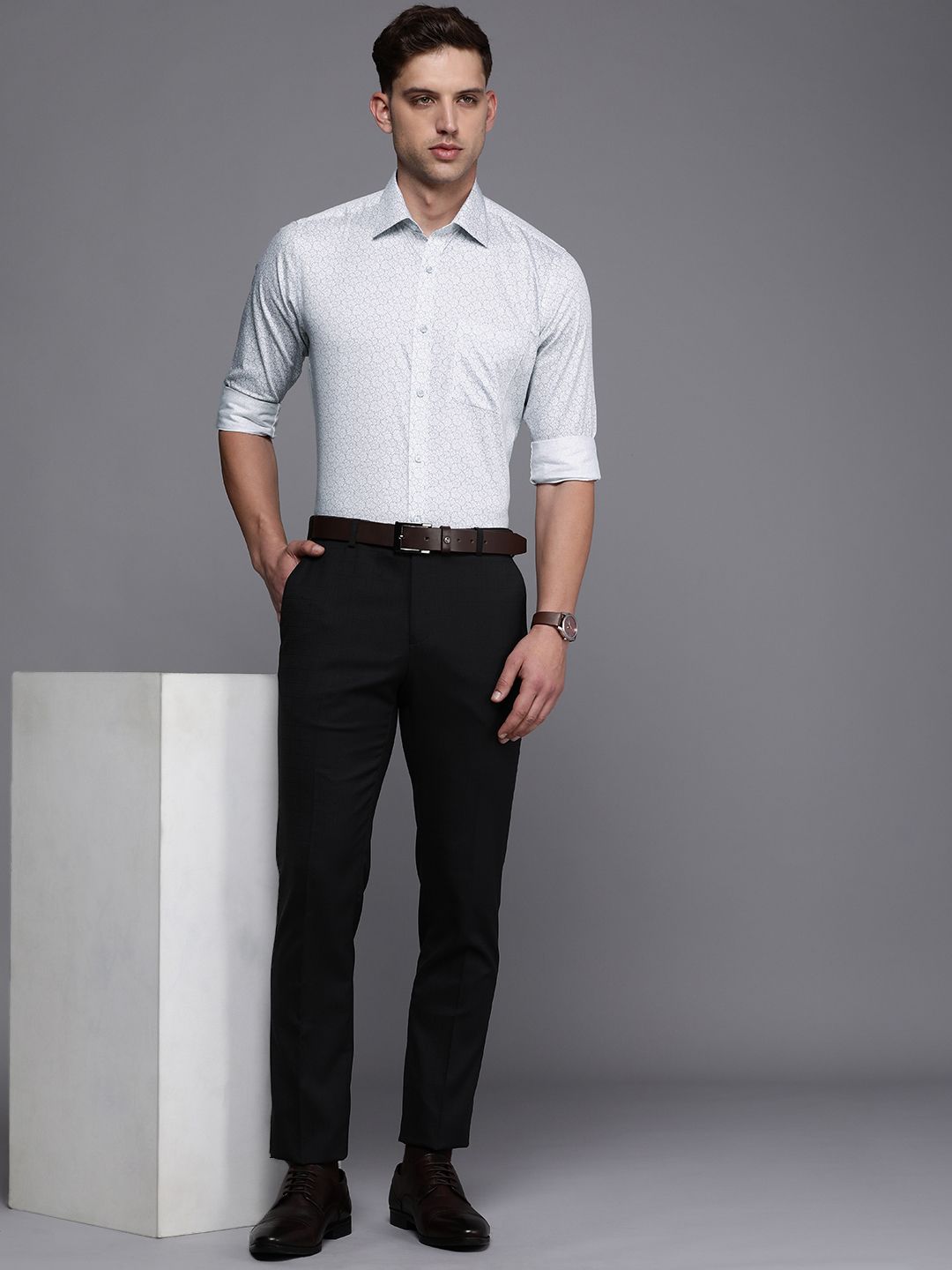 Raymond Slim Fit Floral Printed Pure Cotton Formal Shirt