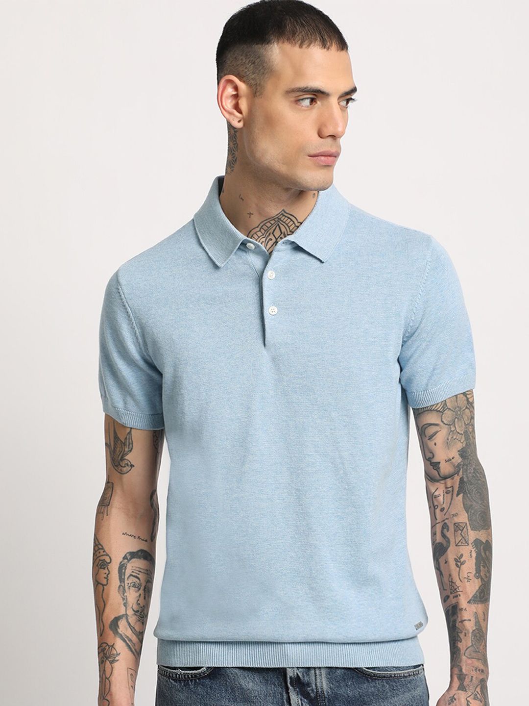 THE BEAR HOUSE Men Solid Regular Fit Cotton Polo Collar T-Shirt