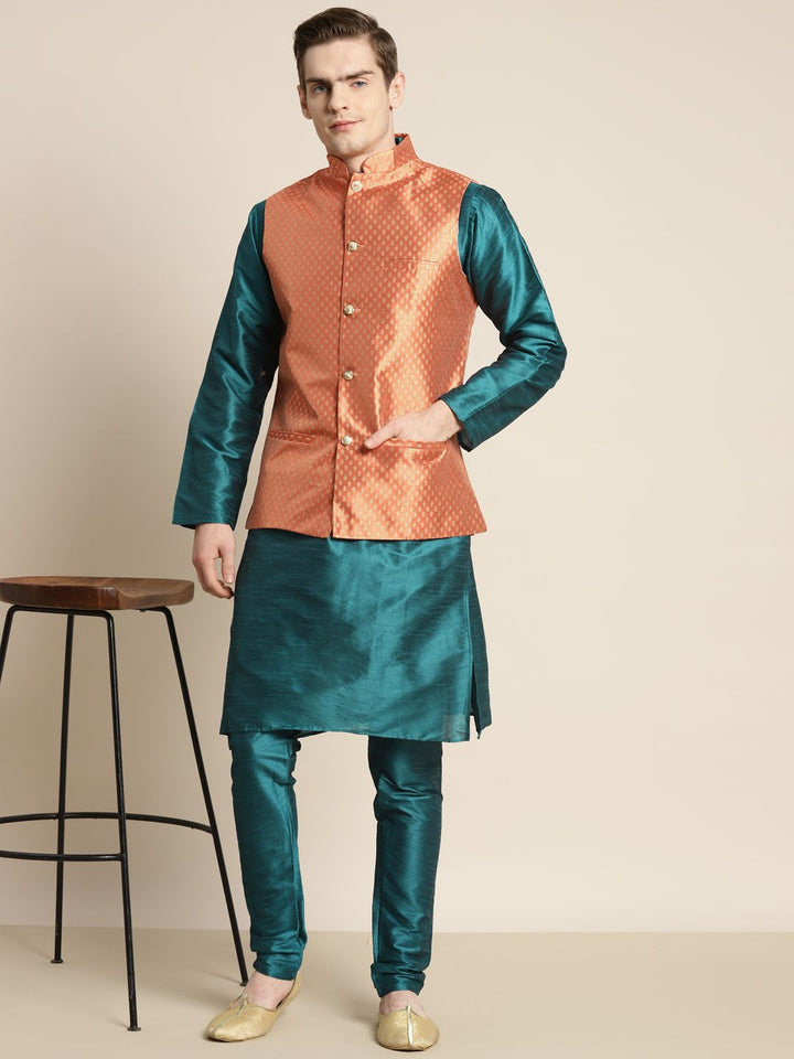 SOJANYA Kurta Motif Etnik Teal Lelaki dengan Churidar