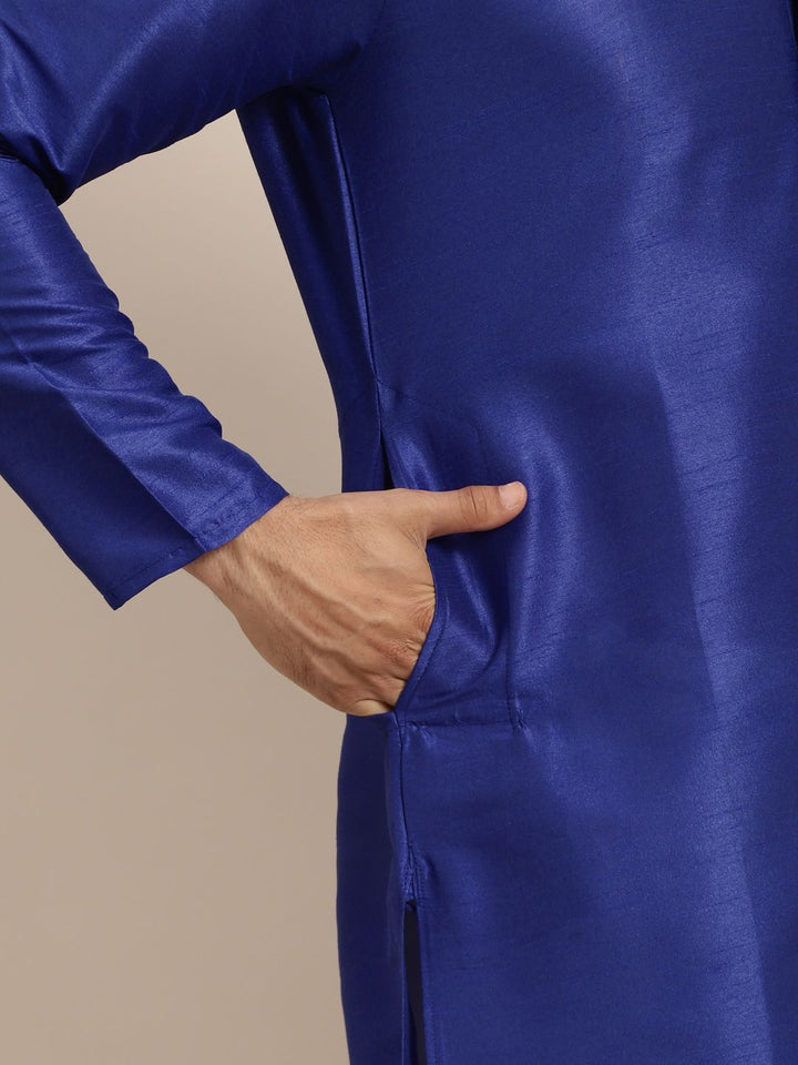 Anug by SOJANYA Men Blue Band Collar Kurta