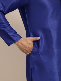Anug by SOJANYA Men Blue Band Collar Kurta