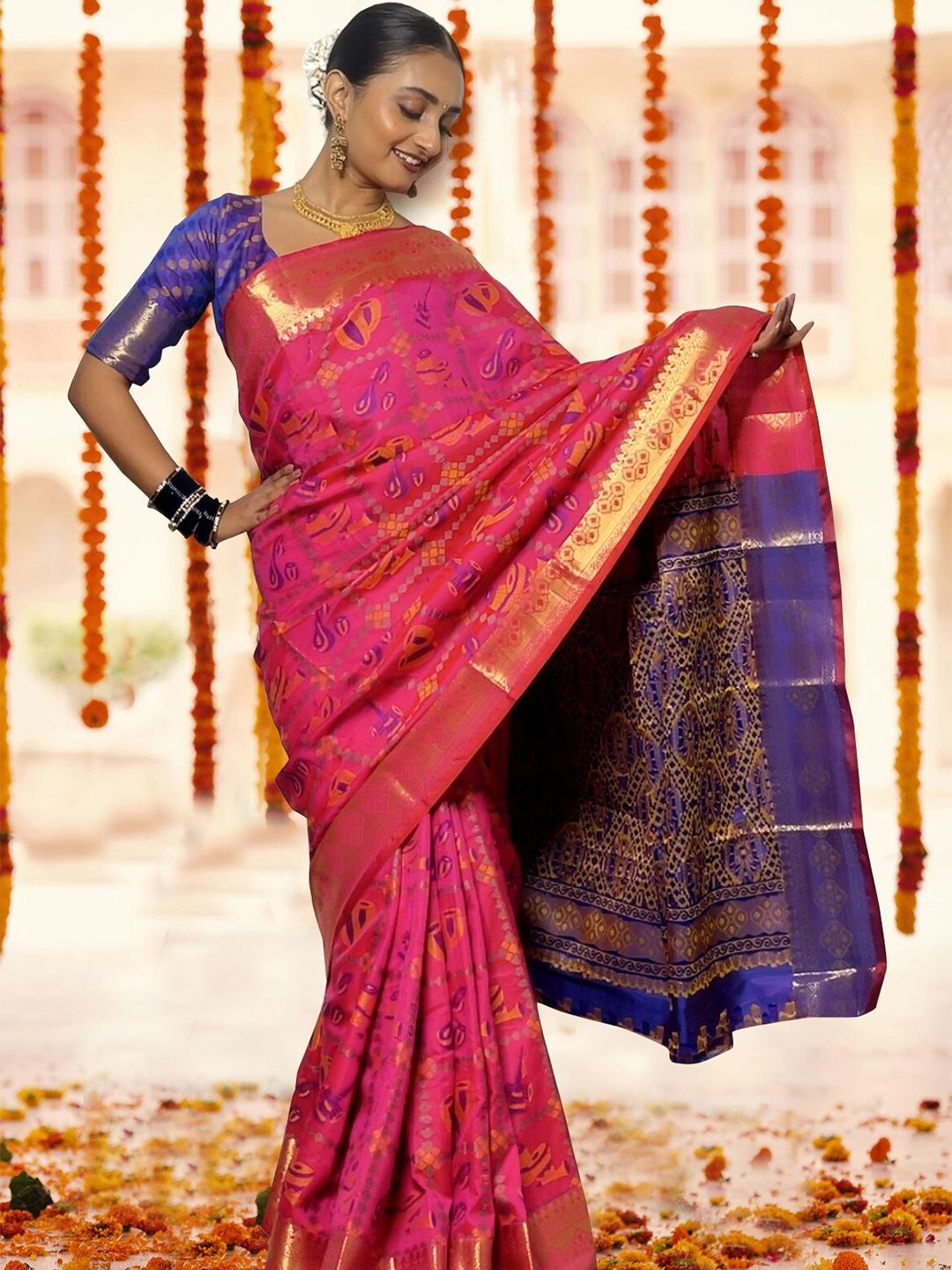KALINI Ethnic Motifs Woven Design Zari Kanjeevaram Saree