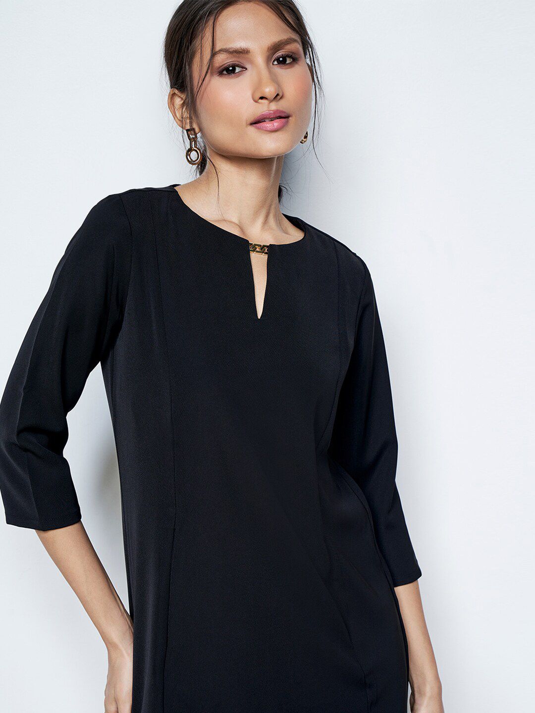 AND A-Line Key Hole Neck Three-Quarter Sleeves Dress