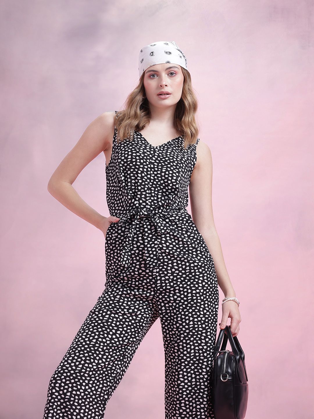 DressBerry Abstract Printed Basic Monochrome Jumpsuit