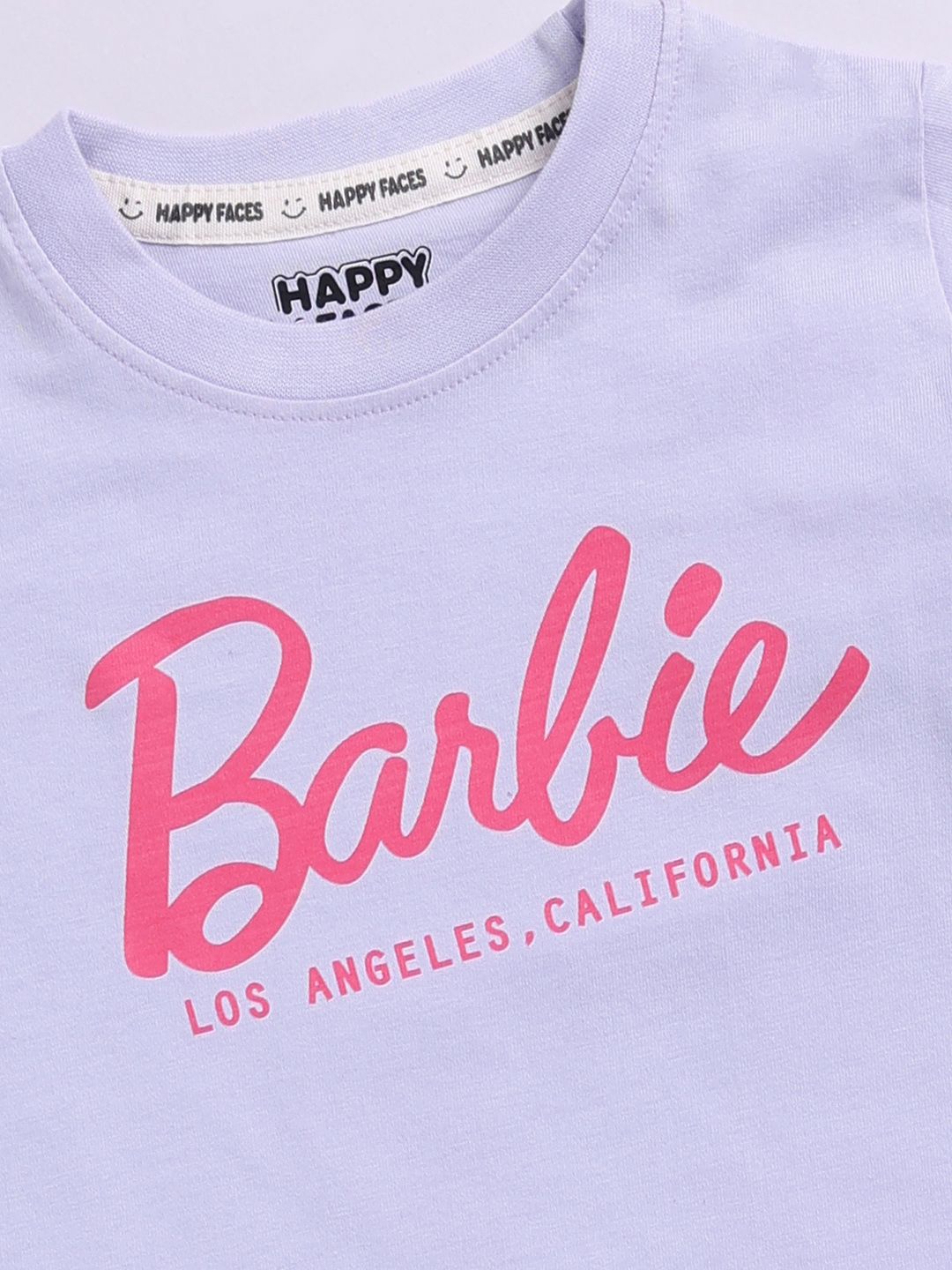 Happy Faces Girls Pure Cotton Barbie Printed T-shirt with Joggers