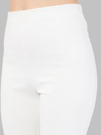 SASSAFRAS Women White Slim Fit Mid Rise Trousers