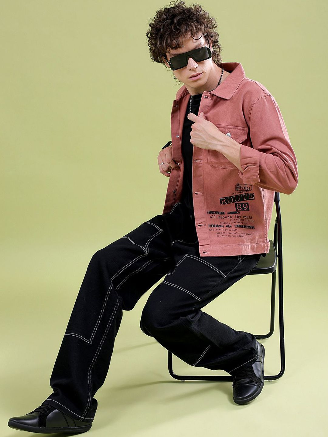 The Indian Garage Co Men Typography Denim Jacket with Embroidered