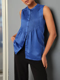 DressBerry Delicate Pleated Satin Finish Sleeveless Top