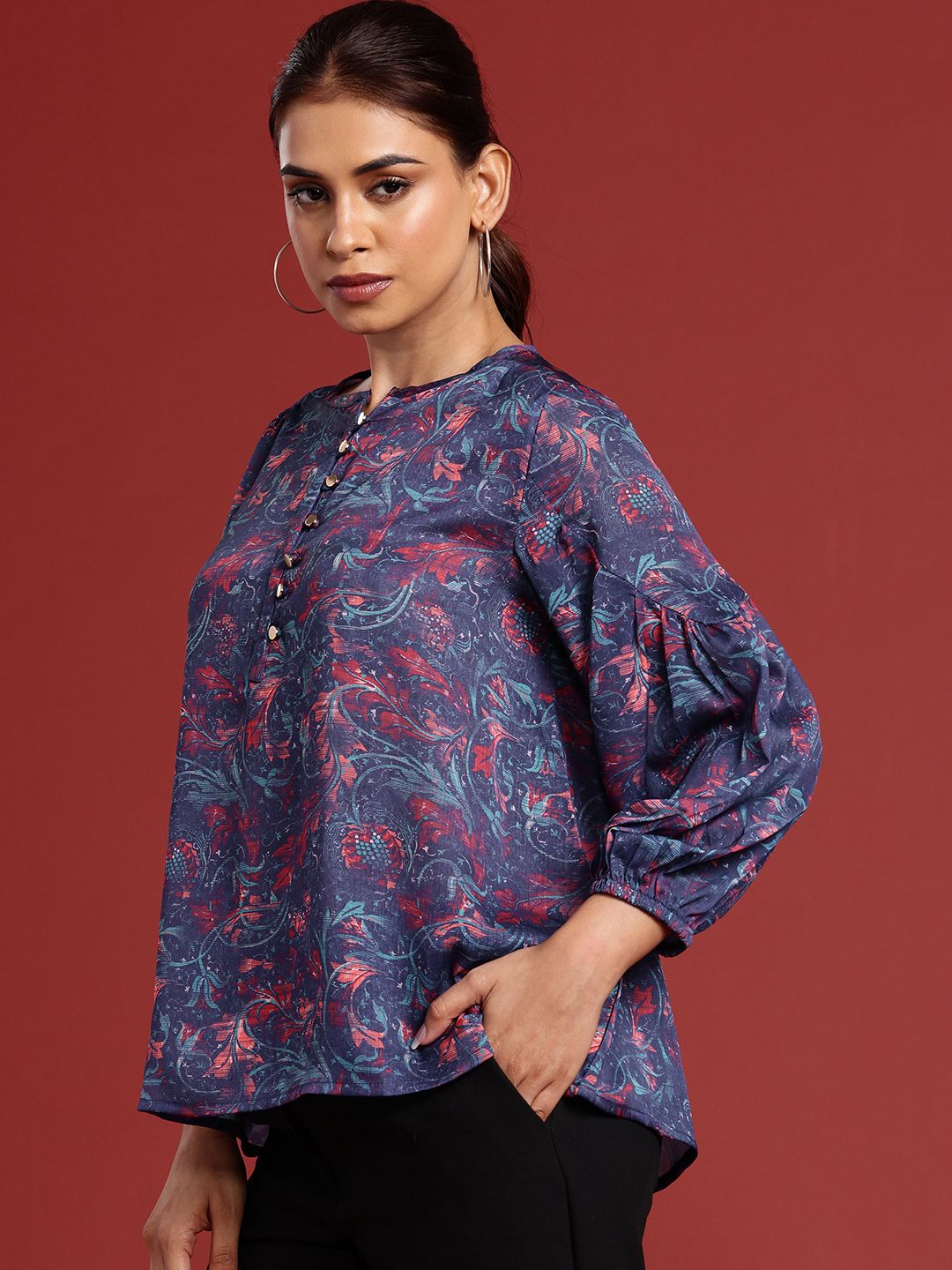all about you Floral Print Puff Sleeve Gathers Detail Top