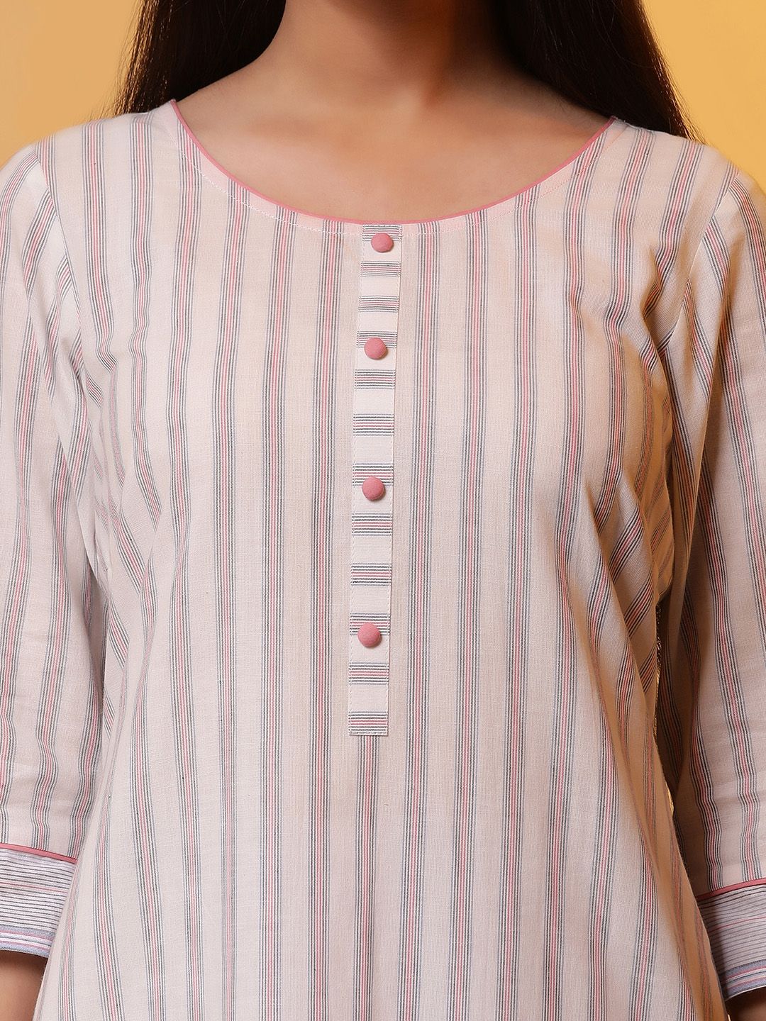 AURELIA Round Neck Striped Regular Pure Cotton Straight Kurta with Palazzos