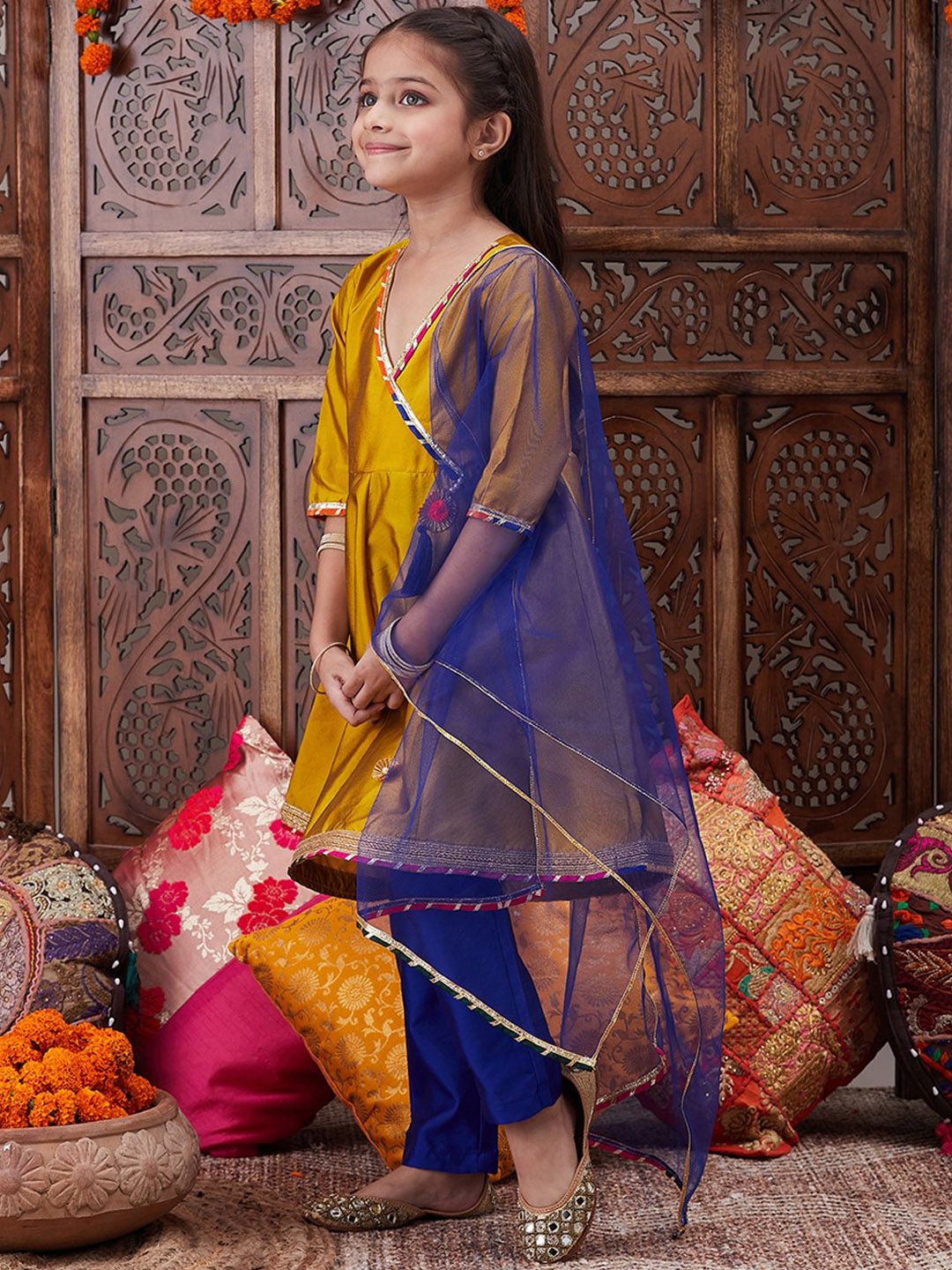 pspeaches Girls Gotta Patti Angrakha Kurta & Salwar With Dupatta