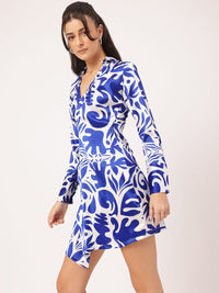 DressBerry Satin-Swagger Floral Printed Wrap Mini Dress