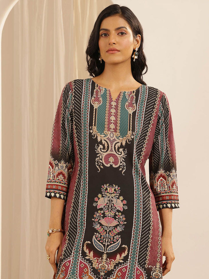 Libas Ethnic Motifs Printed Round Neck Straight Kurta with Palazzos