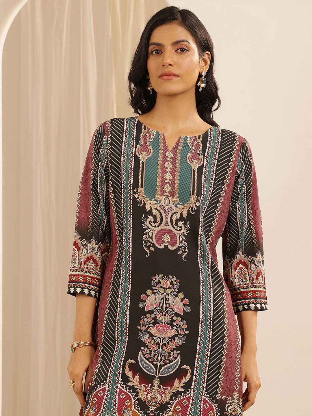 Libas Ethnic Motifs Printed Round Neck Straight Kurta with Palazzos