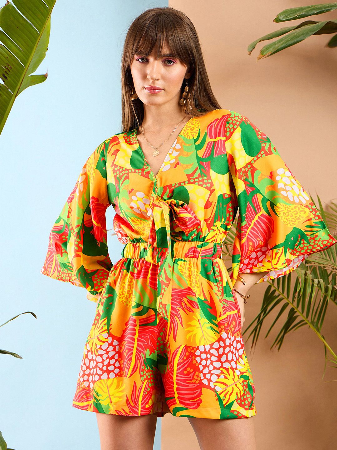 SASSAFRAS Floral Printed V-Neck Playsuit