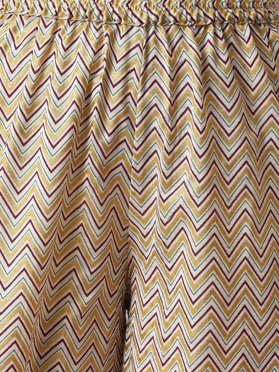 Aurelia Women Beige Geometric Print Poly Voile Kurta Set with Palazzos & Shrug