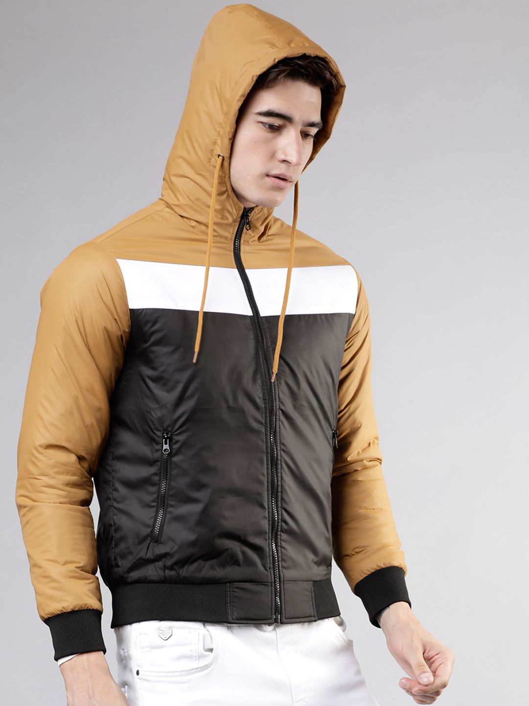 LOCOMOTIVE Men Mustard Colourblocked Bomber Jacket