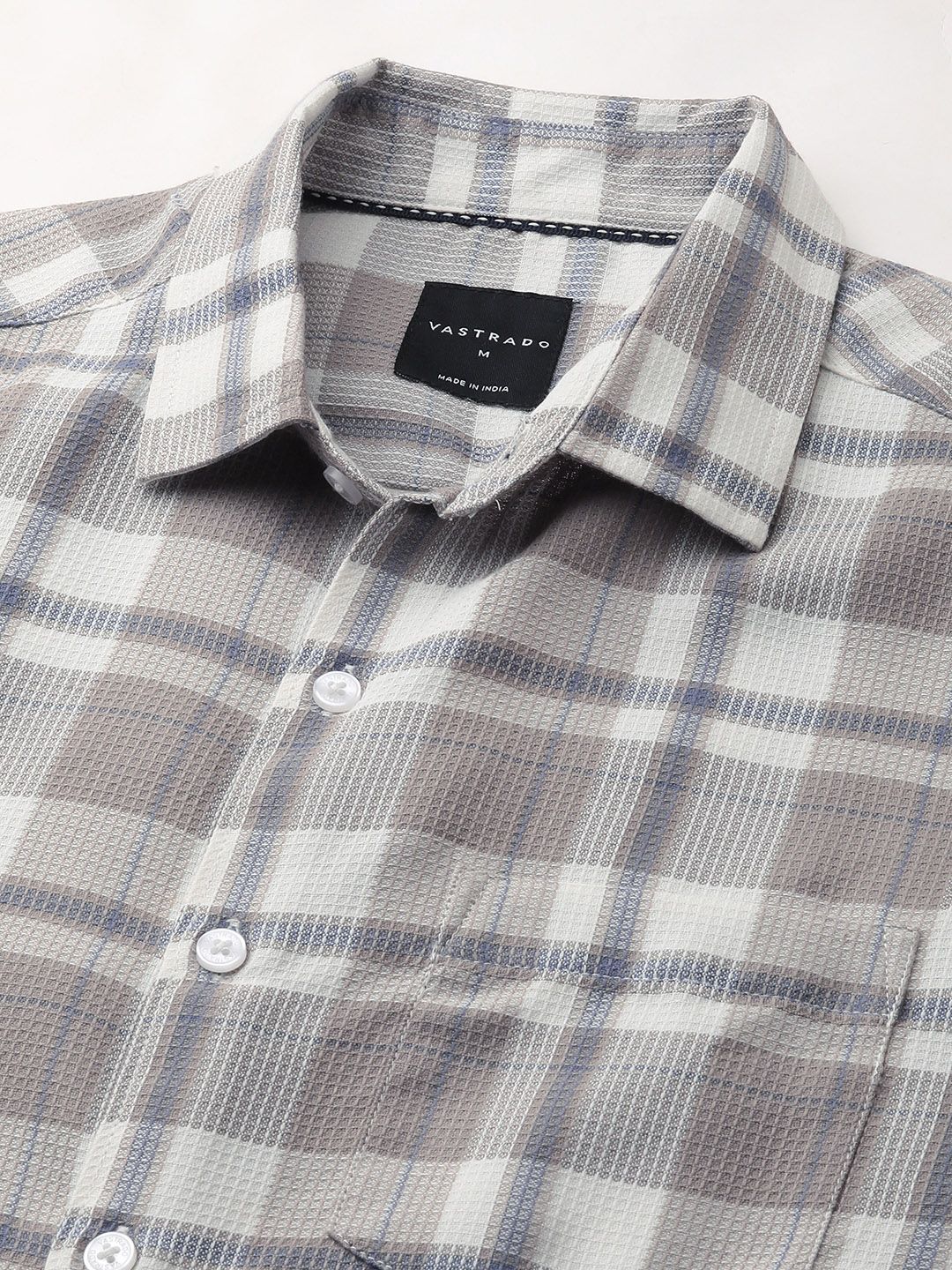 VASTRADO Men Classic Spread Collar Tartan Checked Cotton Slim Fit Casual Shirt