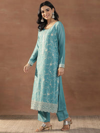 Libas Women Floral Embroidered Regular Sequinned Kurta with Trousers & With Dupatta