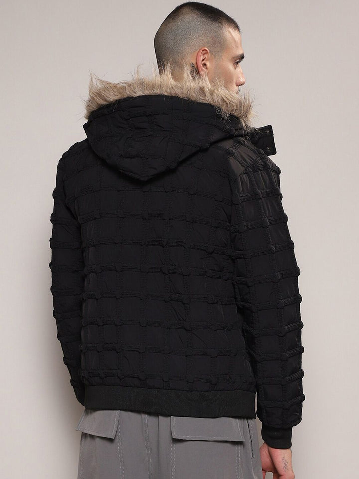 Campus Sutra Self-Design Hooded Windcheater Puffer Jacket