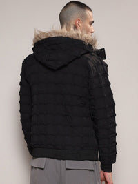 Campus Sutra Self-Design Hooded Windcheater Puffer Jacket