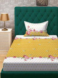 KLOTTHE Yellow & White Floral Printed 300TC Single Dipasang Cadar Dengan Sarung Bantal