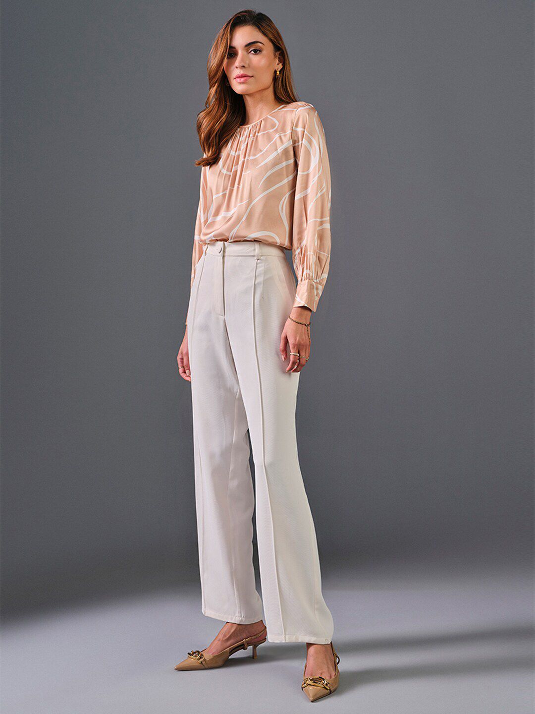 AND Abstract Printed Cuffed Sleeves Top