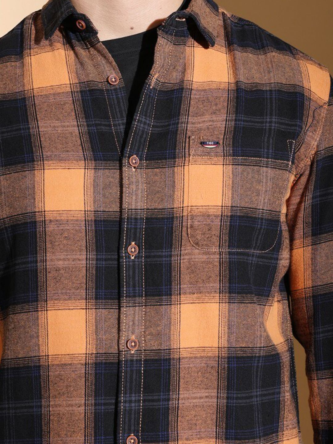 The Indian Garage Co Slim Fit Checked Twill Pure Cotton Casual Shirt