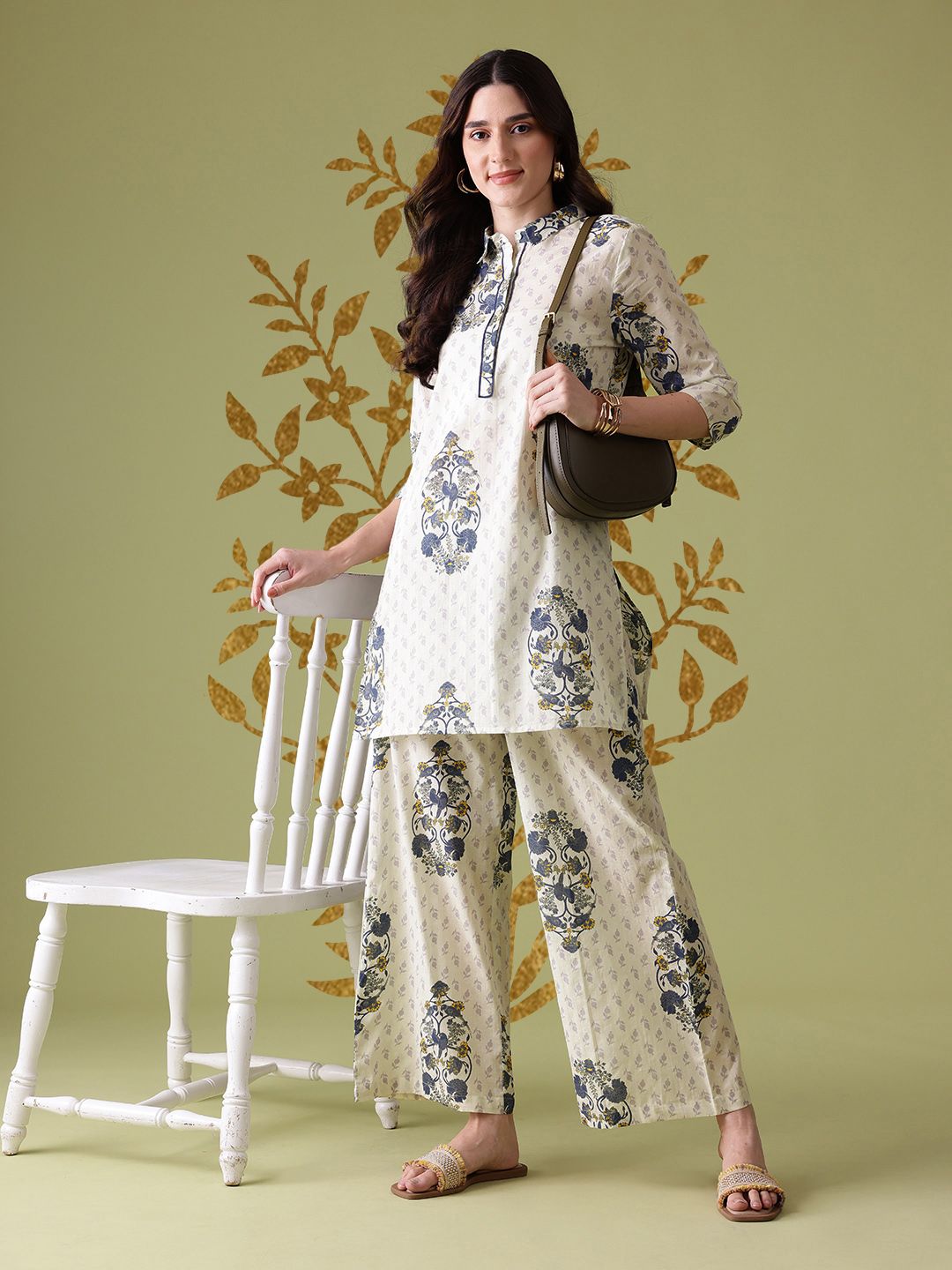 Anouk Floral Print Cotton Kurta with Palazzos