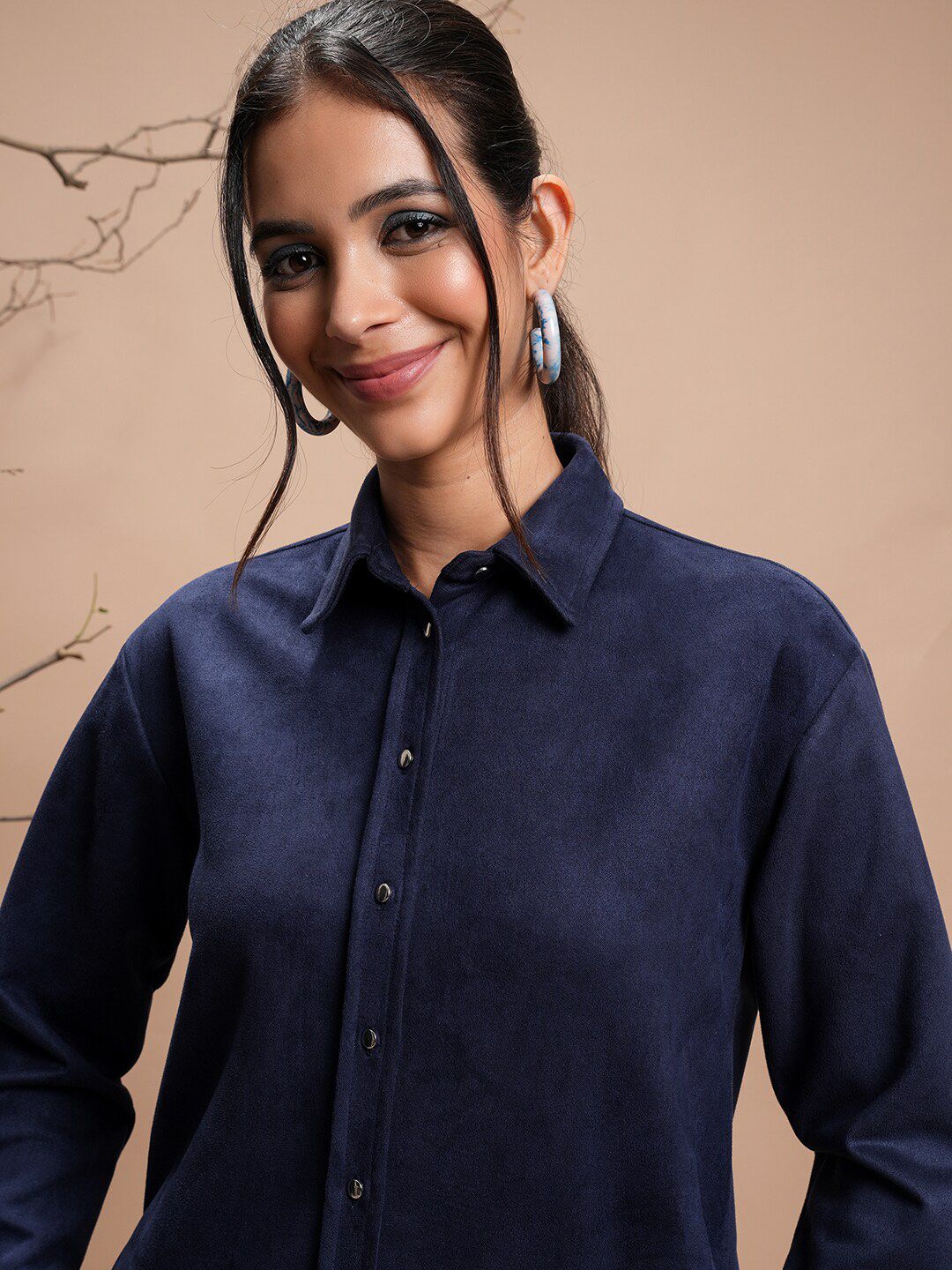 Vishudh Women Winter Front Placket & Collared Shirt With Slim Fit Trousers