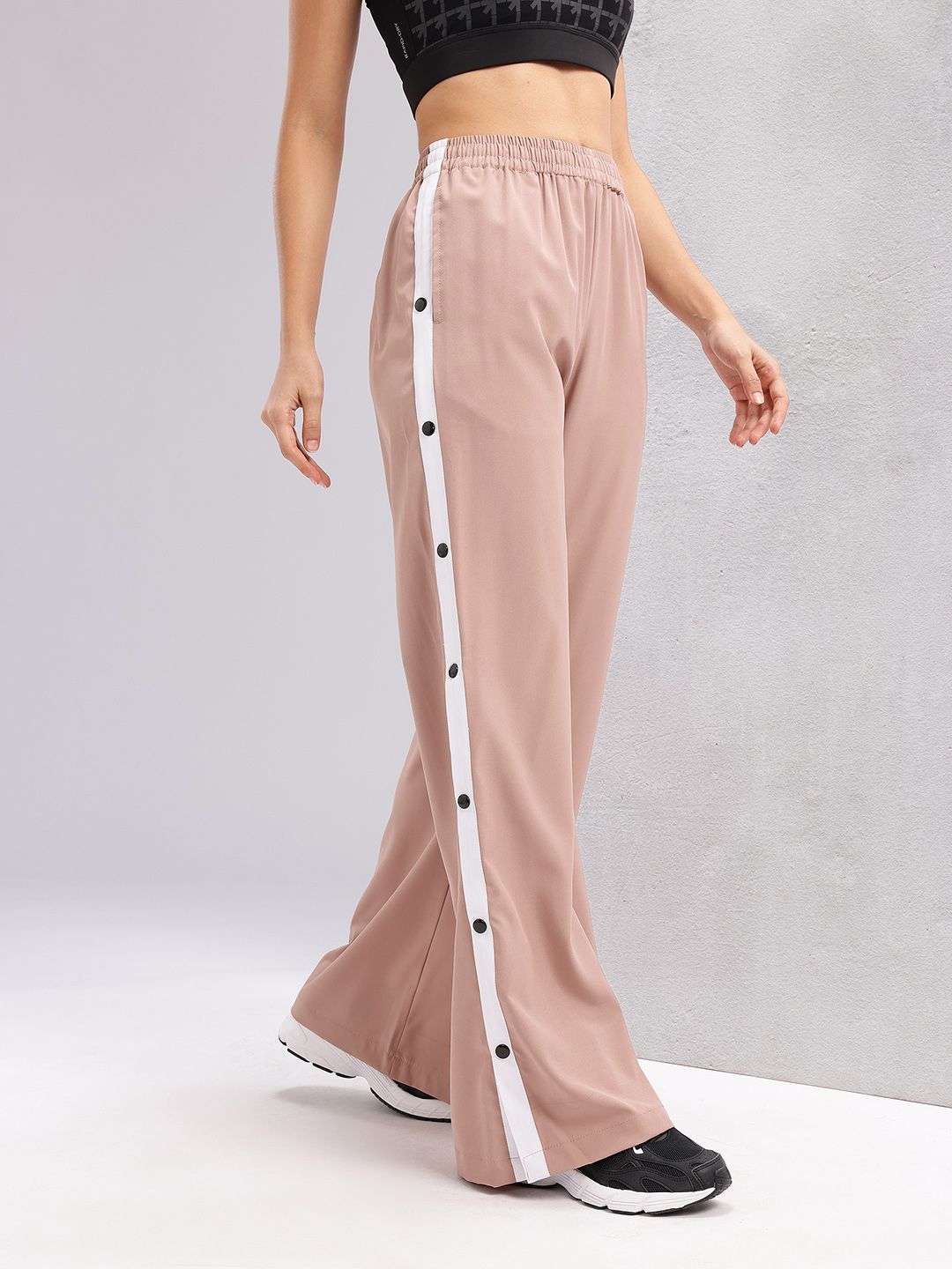 HRX by Hrithik Roshan Women Side Snap-Buttoned Stripe Flared Lifestyle Track Pants