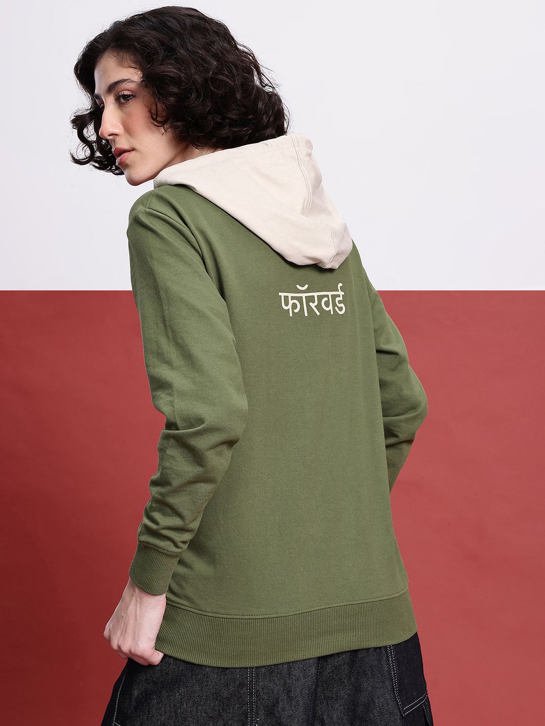 DressBerry Indie Street Printed Contrast Hood Sweatshirt