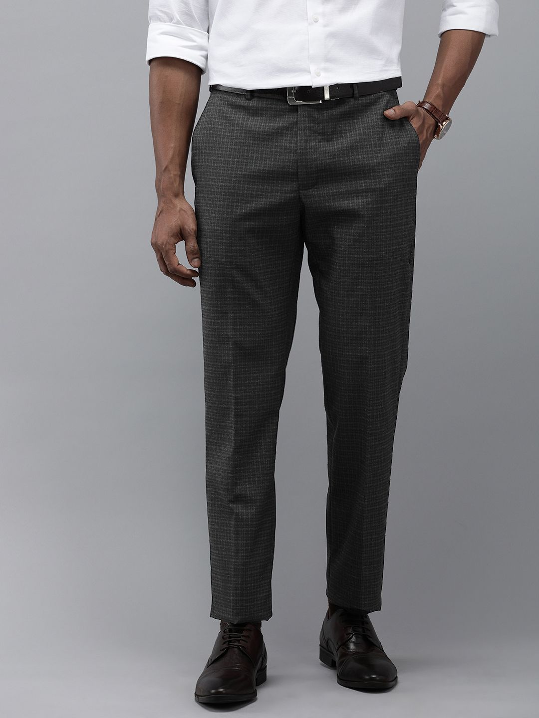 Park Avenue Men Checked Smart Fit Formal Trousers