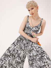 DressBerry Monochrome Tropics Cinched Waist Cropped Jumpsuit