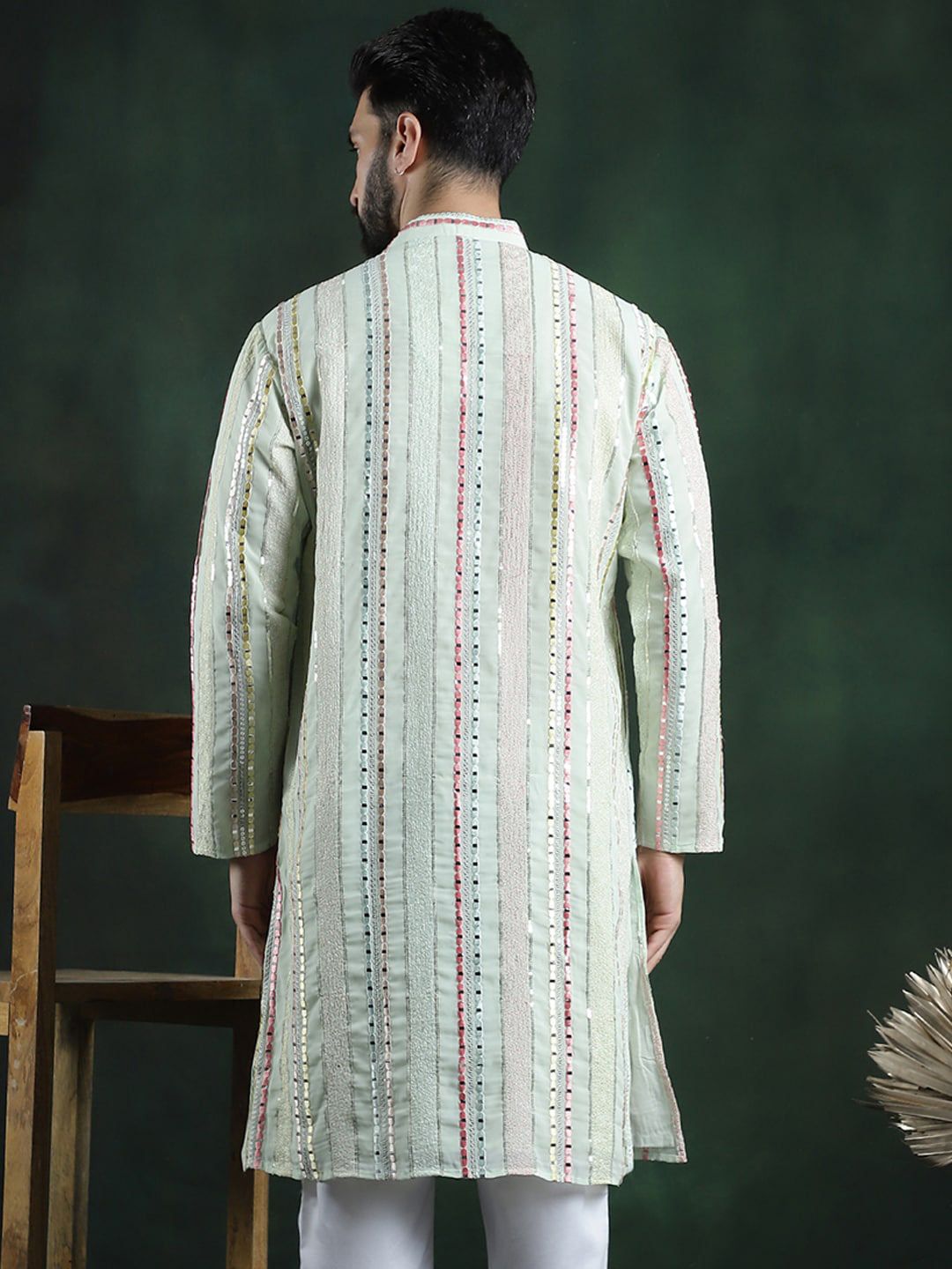 SOJANYA LUXE Striped Thread Work Georgette Straight Kurta