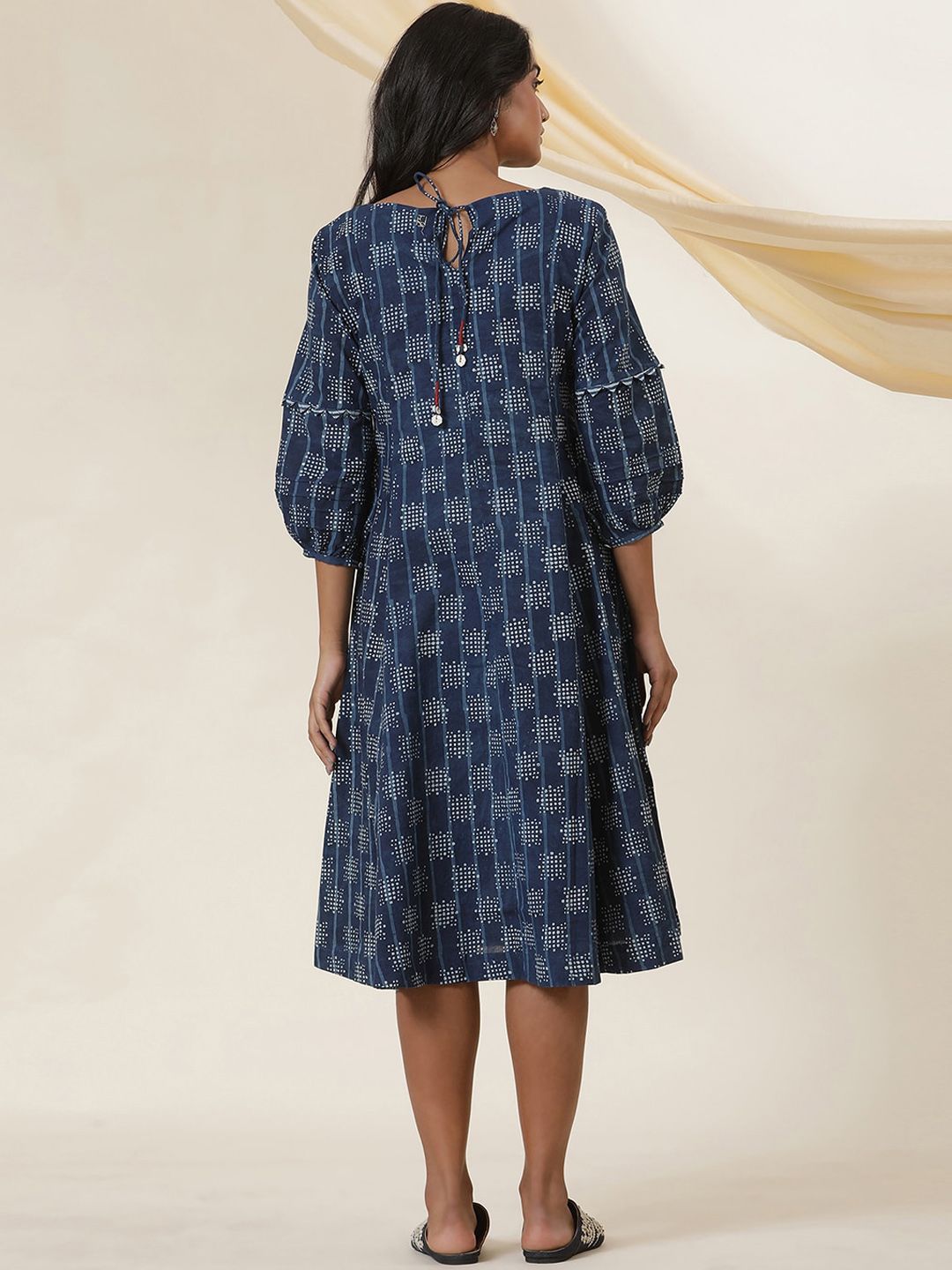 W Geometric Printed Sequinned Puff Sleeves A-Line Kurta