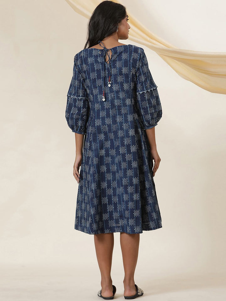 W Geometric Printed Sequinned Puff Sleeves A-Line Kurta