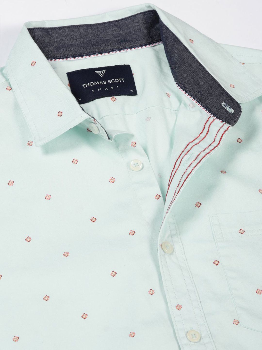 Thomas Scott Men Premium Spread Collar Micro Ditsy Printed Cotton Slim Fit Casual Shirt