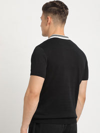 THE BEAR HOUSE Self Design Polo Collar Cotton T-shirt