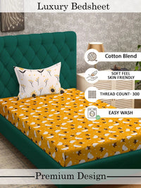 Myntra Elegant Homes Yellow Floral 300 TC Cadar Tempat Tidur Single dengan 1 Sarung Bantal