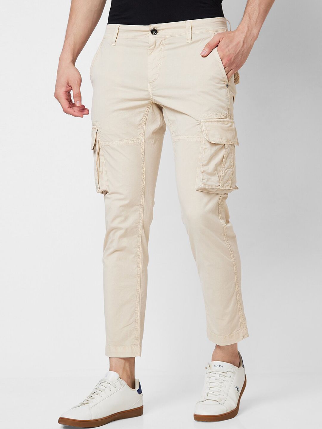 SPYKAR Men Mid Rise Regular Fit Cargos Cotton Trousers
