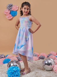 pspeaches Girls Tie & Dye Shoulder Strap Georgette Fit & Flare Midi Dress