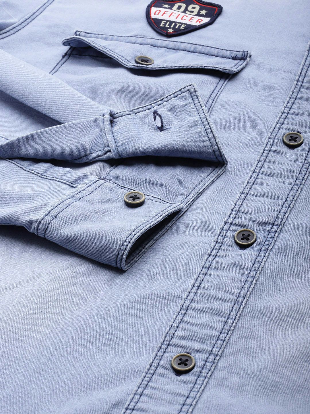 The Indian Garage Co Men Blue Slim Fit Faded Opaque Faded Casual Shirt